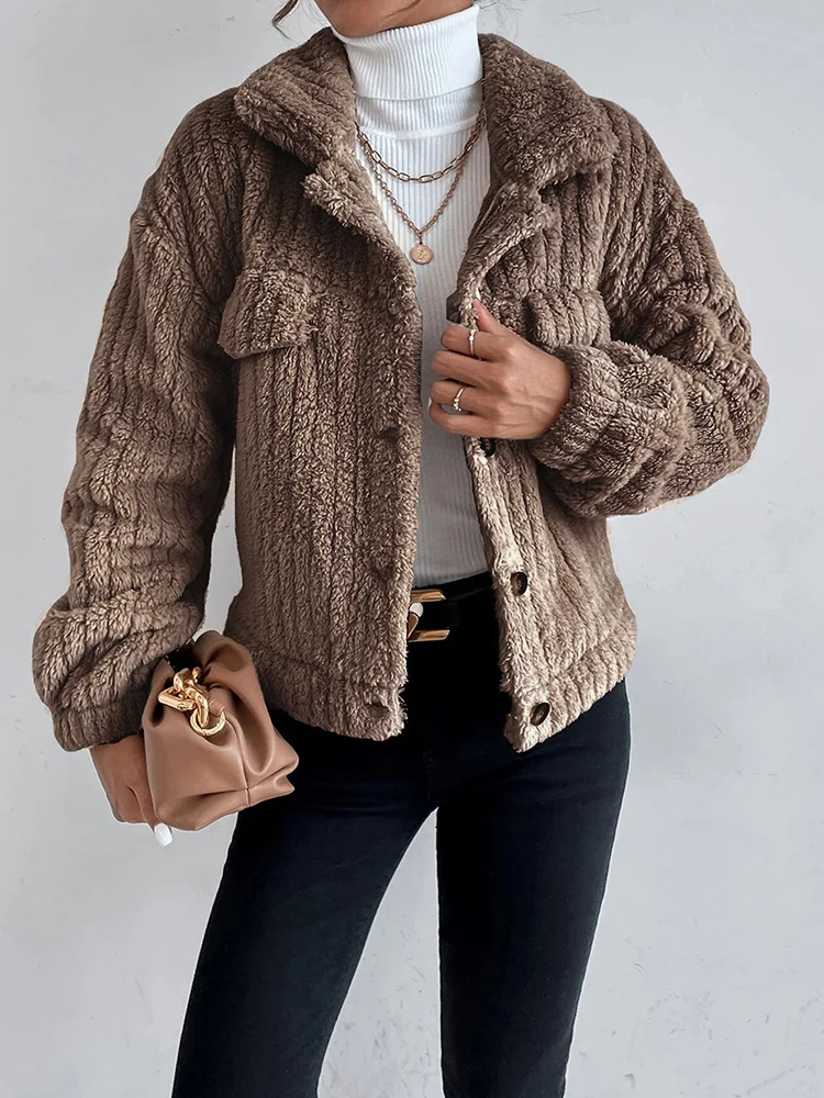 Winter Women Plush Jacket Faux Fur Thick Coat Casual Long Sleeve Loose Overcoat Female Outerwear Autumn Ladie Button Coat
Winter Women Plush Jacket Faux Fur Thick Coat Casual Long Sleeve Loose Overcoat Female Outerwear Autumn Ladie Button Coat