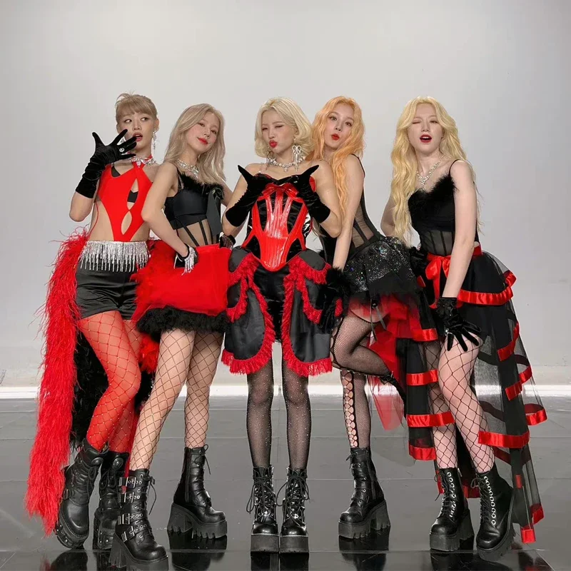 Kpop женский жилет для группового танца, концерта, сексуальный черный топ на бретельках, сексуальная сетчатая Юбка со шнуровкой для выступления на сцене, наряды для фестиваля в Корейском стиле
Kpop женский жилет для группового танца, концерта, сексуальный черный топ на бретельках, сексуальная сетчатая Юбка со шнуровкой для выступления на сцене, наряды для фестиваля в Корейском стиле