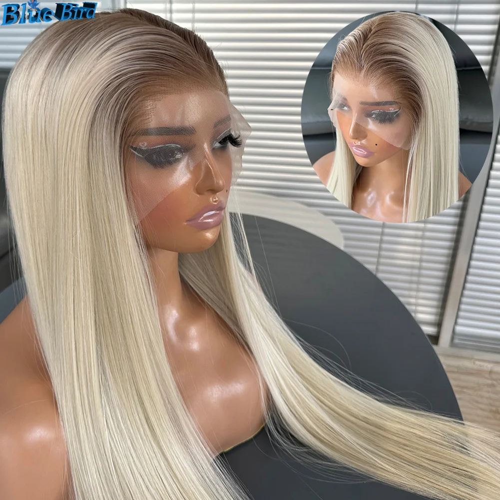 

Ombre White Futura Synthetic Lace Front Wig Long Silky Straight Heat Resistant Half Hand Tied Wigs for Women Natural Hairline