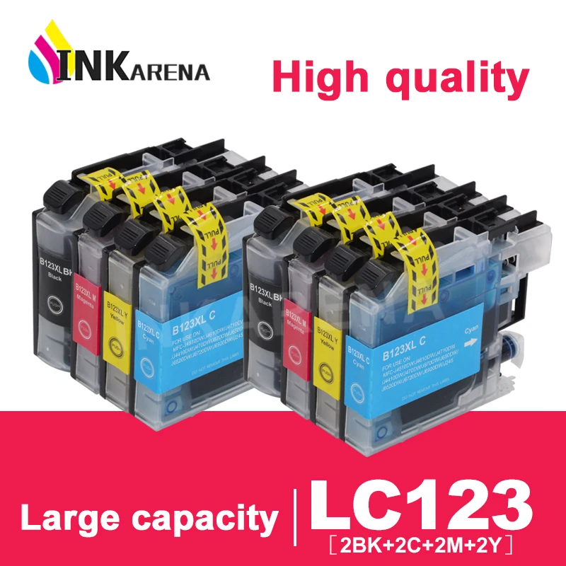 

INKARENA 8pcs Compatible LC121 LC 123 LC123 Ink Cartridge For Brother DCP-J552DW DCP-J752DW MFC-J470DW MFC-J650DW Inkjet Printer