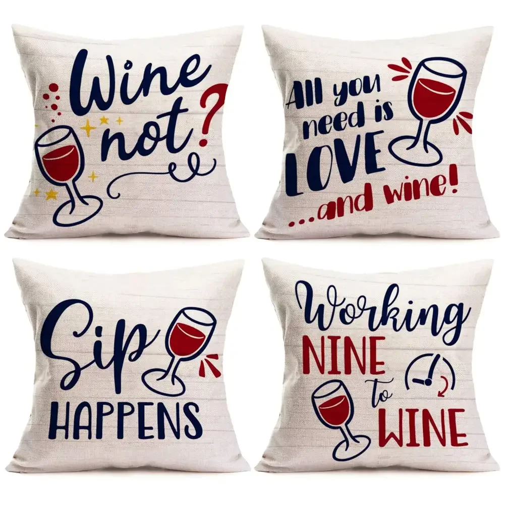 

Wine quotes wine glass linen pillowcase living room sofa cushion cover home decoration can be customized 40x40 45x45 50x50 60x60