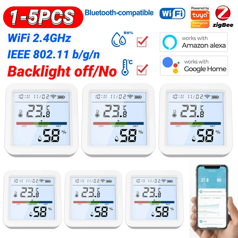 5-1PCS Temperature Humidity Sensor Tuya WiFi APP Remote Monitor LCD Display Hygrometer For zigbee Support Alexa Google Home
5-1PCS Temperature Humidity Sensor Tuya WiFi APP Remote Monitor LCD Display Hygrometer For zigbee Support Alexa Google Home