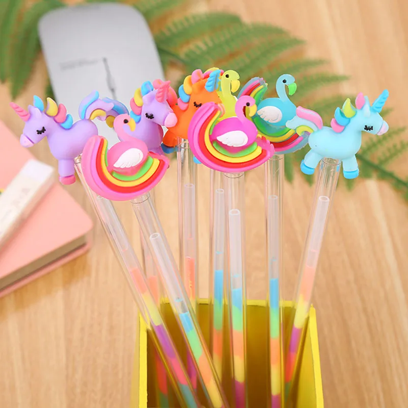 

10Pcs/Lot Kawaii Swan Pony Pastel Gel Pen 6 Colors Highlighter Writing Pens Cute Unicorn Stationery Supplies School Office Pen