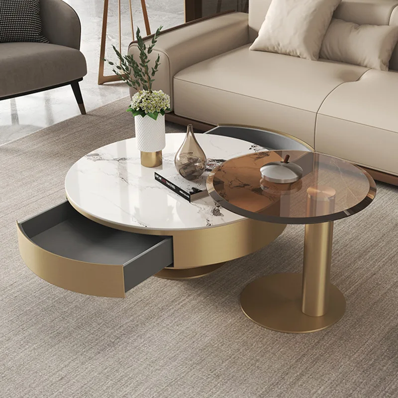 

Modern minimalist living room, household tea table, light luxury, small unit, circular rock slab, small tea table combination, s