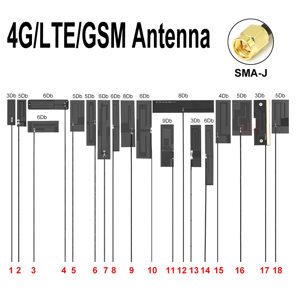 

2pcs GSM 2G 3G LTE 4G NB-Iot Antenna internal FPC High gain With SMA male SMA-J 12cm 700-2700Mhz For 4G Router WiFi module