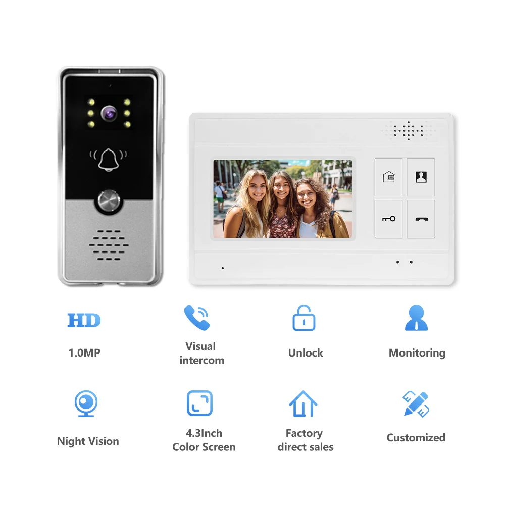 

Smart Home HD 4-Iine Villa Video Intercom With One/More Outdoor Surveillance Doorbell Private Residential Video Intercom