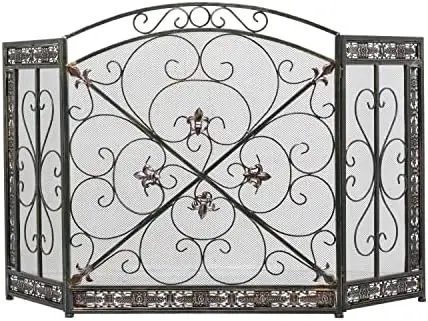 

Foldable Mesh Netting 3 Panel Fireplace Screen with Fleur De Lis and Scrollwork Designs, 52" x 1" x 31", Black Juicer machine he