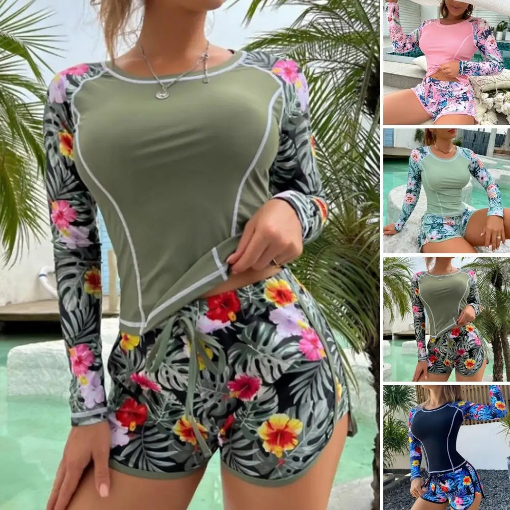Quick Dry Bathing Suit Floral Print Long Sleeves Swimsuit Set for Women with Drawstring Elastic Waist Shorts Quick Dry Surfing
Quick Dry Bathing Suit Floral Print Long Sleeves Swimsuit Set for Women with Drawstring Elastic Waist Shorts Quick Dry Surfing