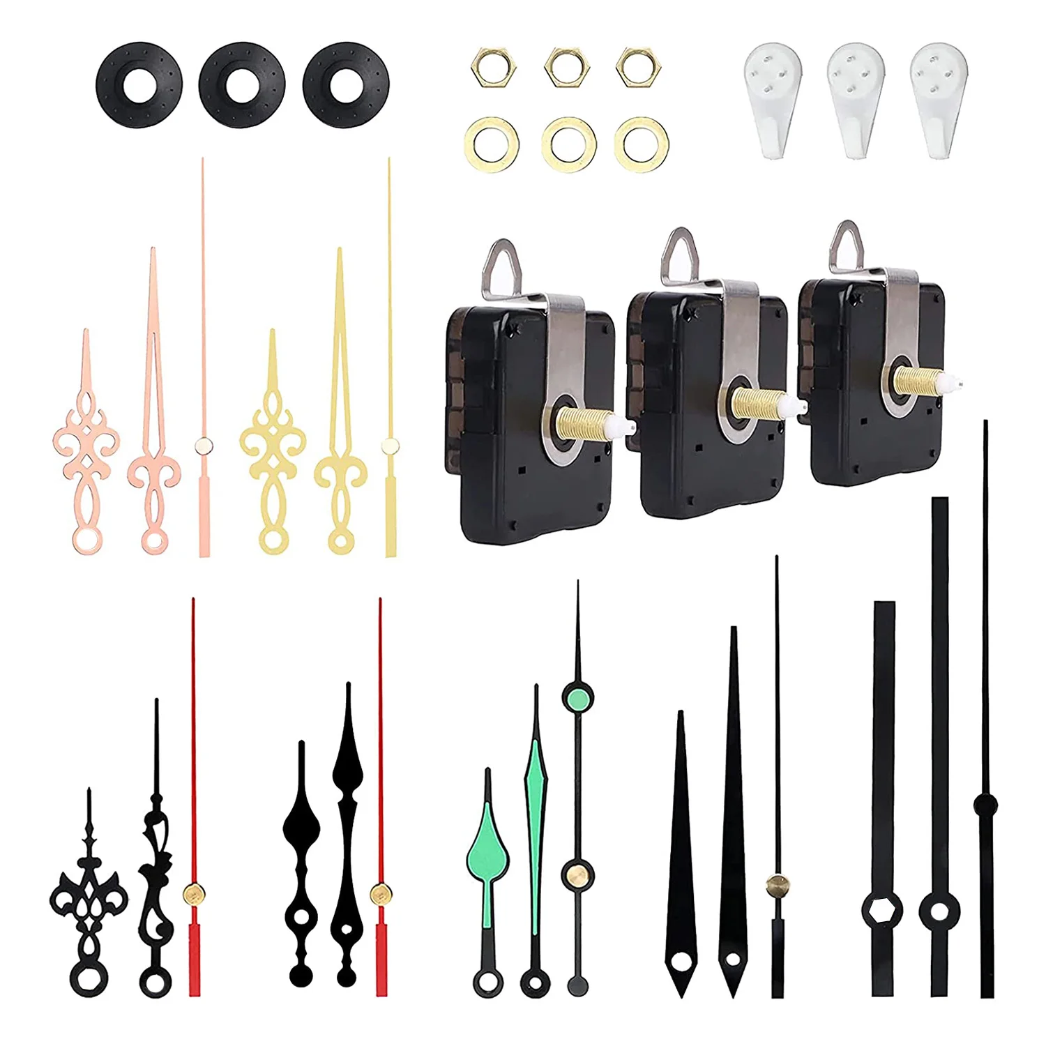 Clock Hands and Motor Kit Clock Mechanism Replacement with 7 Pairs of Quartz Clock Movement Repair Parts Kit 
Clock Hands and Motor Kit Clock Mechanism Replacement with 7 Pairs of Quartz Clock Movement Repair Parts Kit