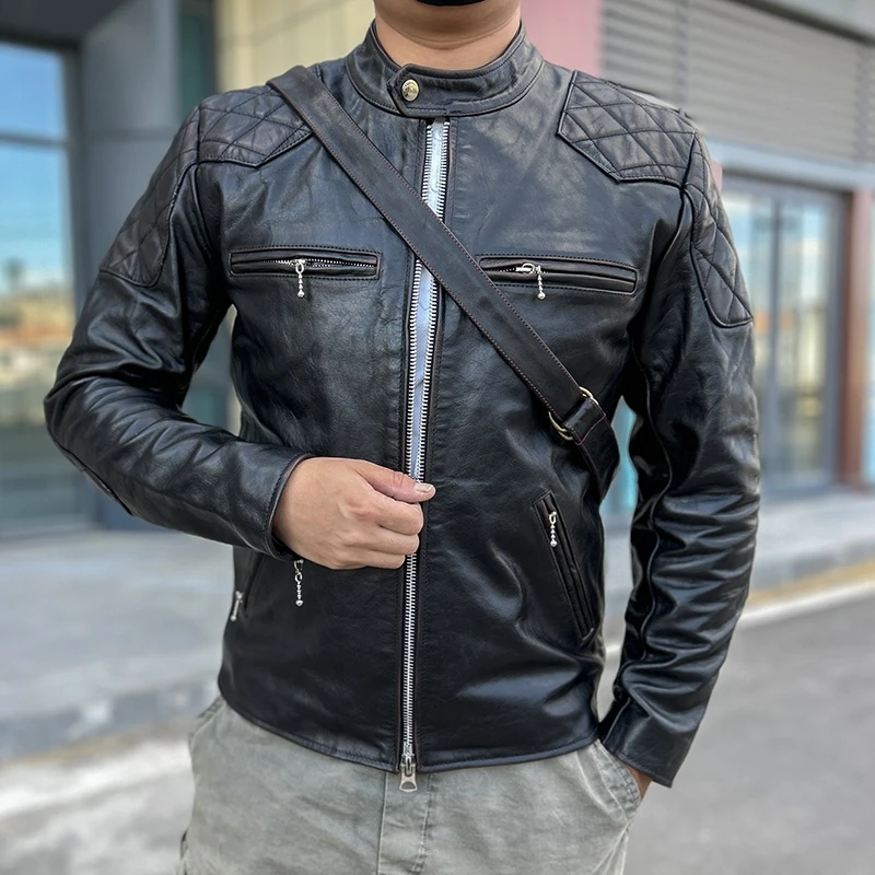 

Винтажная черная Осенняя кожаная куртка для мужчин, мотоциклетное приталенное короткое пальто из натуральной воловьей кожи размером 4XL