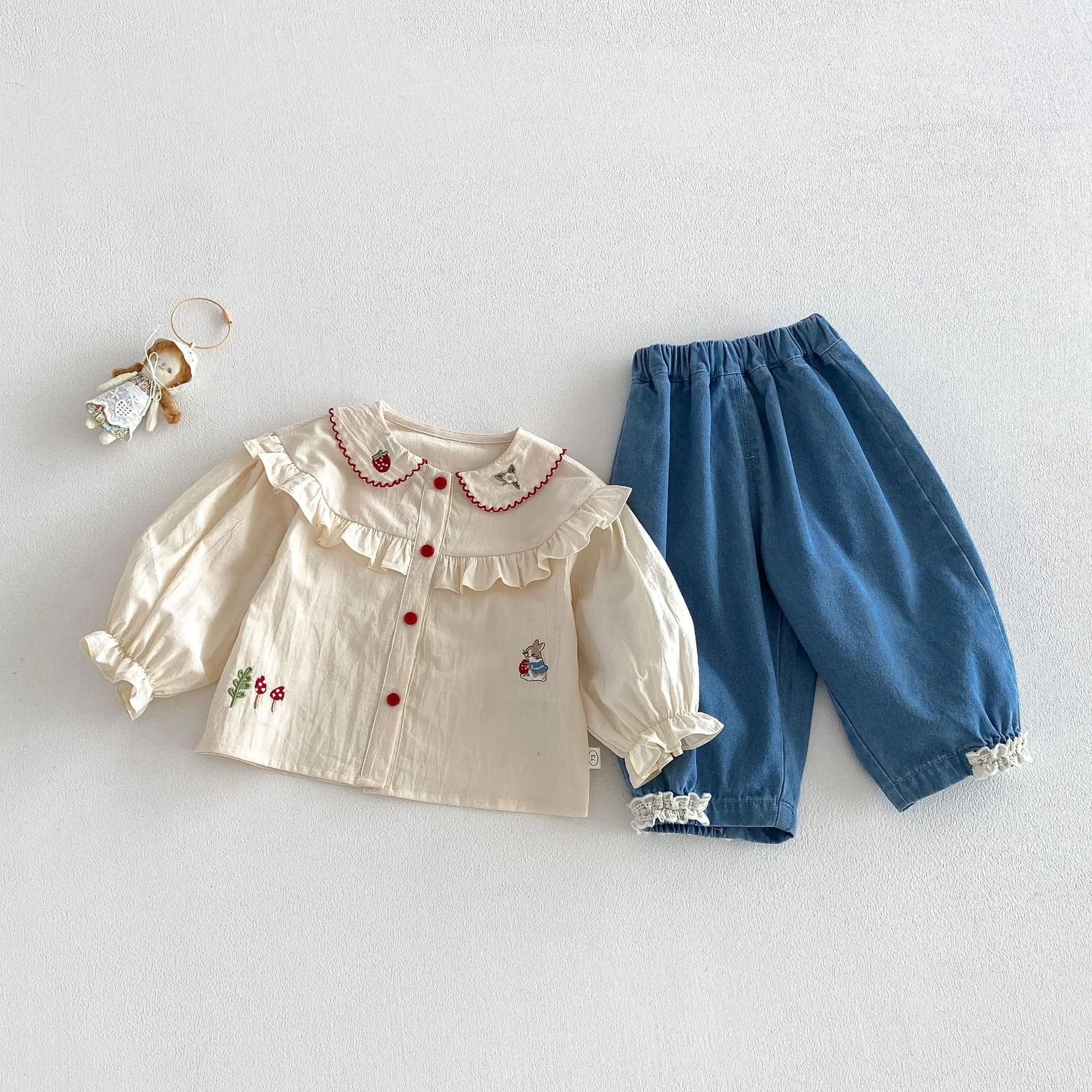 بنطلون جينز للفتيات بخصر مطاطي وحواف دانتيل للأطفال من 0-5 سنوات، موديل ربيع 2026 بأسلوب كوري، ملابس مريحة للفتيات بنطلون جينز للفتيات بخصر مطاطي وحواف دانتيل للأطفال من 0-5 سنوات، موديل ربيع 2026 بأسلوب كوري، ملابس مريحة للفتيات