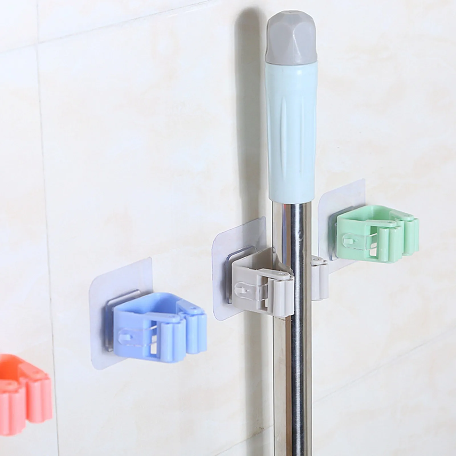 

4 Piece Set Of Perforated Bathroom Mop Hooks Self Adhesive Non Drilling Slip Hooks Mop Holder Traceless Hooks Wall Mounted Mop