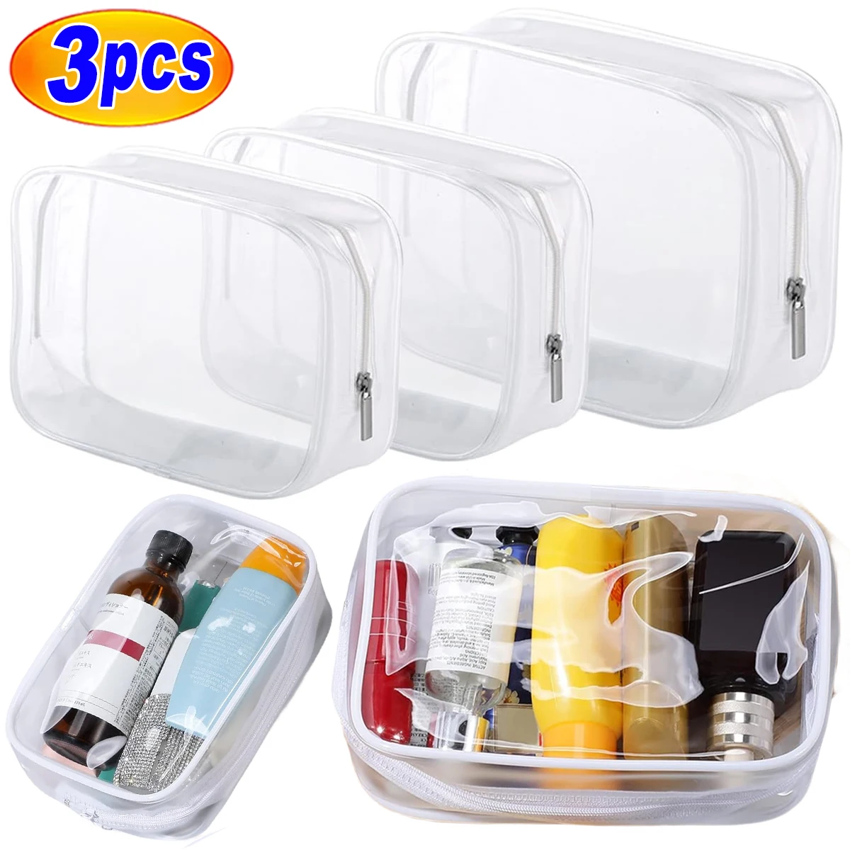 

1/3PCS Waterproof Clear Cosmetic Holder Bag Women Travel Makeup Bag PVC Make Up Bath Toiletry Wash Beauty Organizer Pouch Case