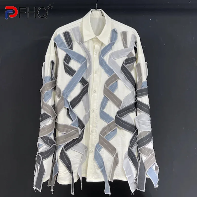 

PFHQ Male Splicing Block Long Sleeve Stripes Shirts Trendy Loose Youth Popular Thin Single Breasted Handsome Tops Autumn 21Z2791