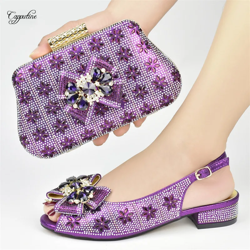 Purple Woman Shoes And Bag Set African Ladies Summer Medium Heels Sandals Match With Clutch Handbag Femmes Sandales 958-3
Purple Woman Shoes And Bag Set African Ladies Summer Medium Heels Sandals Match With Clutch Handbag Femmes Sandales 958-3
