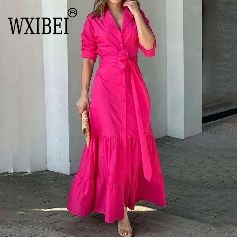 WXIBEI Fashion Tunic Dresses For Women Lapel Long Sleeve High Waist Single Breasted Solid Bandage Slim Dress Female Summer FC725
WXIBEI Fashion Tunic Dresses For Women Lapel Long Sleeve High Waist Single Breasted Solid Bandage Slim Dress Female Summer FC725