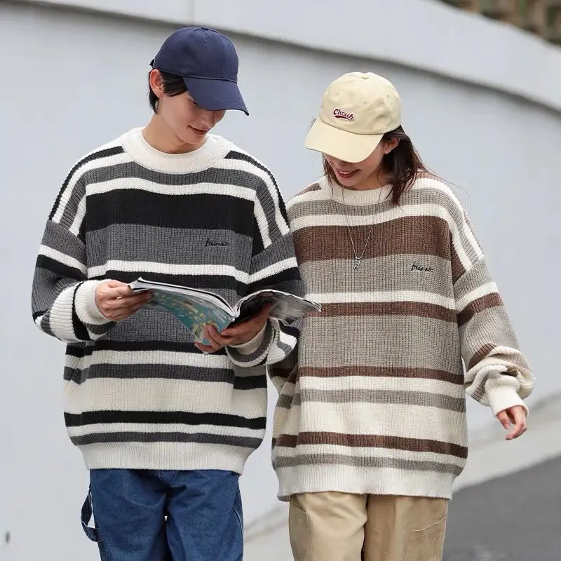 Autumn Contrast Stripe Embroidery Sweater for Men and Women Korean Retro Couple Knitwear Unisex Style Round Neck Clothing Top
Autumn Contrast Stripe Embroidery Sweater for Men and Women Korean Retro Couple Knitwear Unisex Style Round Neck Clothing Top