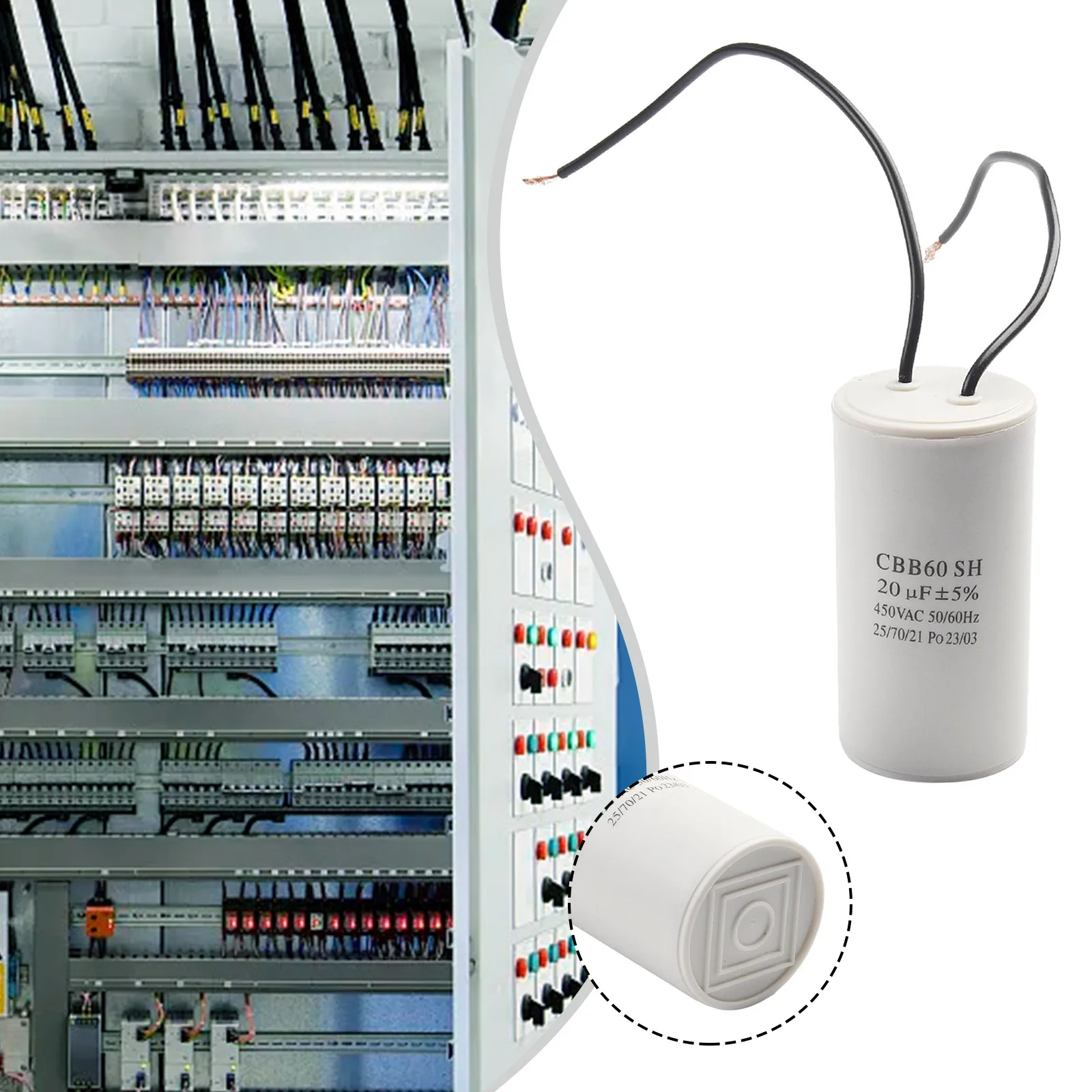 CBB60 Run Capacitor Run Round Capacitor W/Wire Lead White 20uf 40*73mm 40/70/21 50 / 60Hz Accessories For Motor
CBB60 Run Capacitor Run Round Capacitor W/Wire Lead White 20uf 40*73mm 40/70/21 50 / 60Hz Accessories For Motor