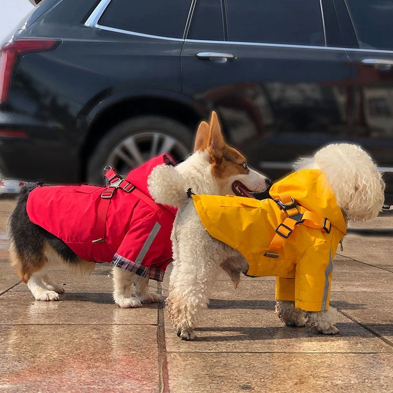 

Одежда для домашних животных, дождевики с капюшоном, светоотражающие полосы, регулируемый дождевик для прогулок на открытом воздухе, размеры XS ~ 2XL