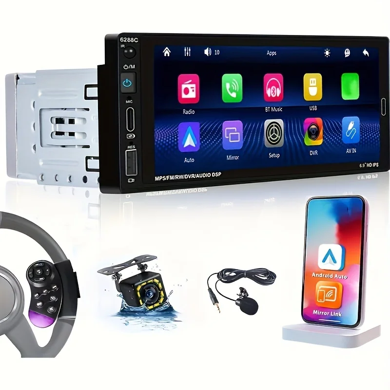 Type-C Single DIN Car Stereo Compatible With Android Auto, 6.86'' Touch Screen Car Radio, Mirror Link, Steering Wheel, Remote Co
Type-C Single DIN Car Stereo Compatible With Android Auto, 6.86'' Touch Screen Car Radio, Mirror Link, Steering Wheel, Remote Co