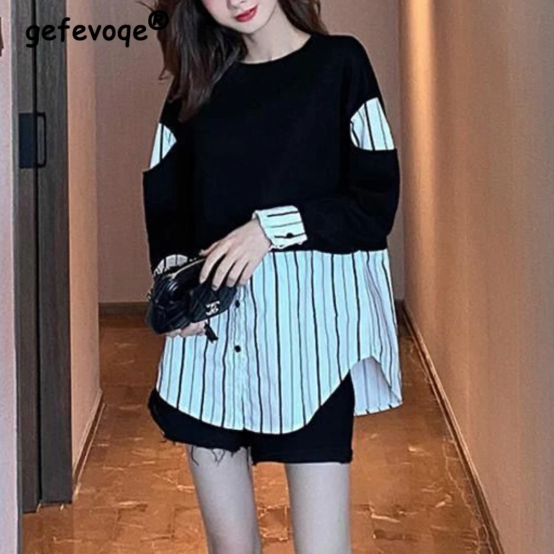 2024 Spring Autumn Women Trendy Striped Patchwork Casual Streetwear Sweatshirts Korean O Neck Long Sleeve Loose Pullover Tops
2024 Spring Autumn Women Trendy Striped Patchwork Casual Streetwear Sweatshirts Korean O Neck Long Sleeve Loose Pullover Tops