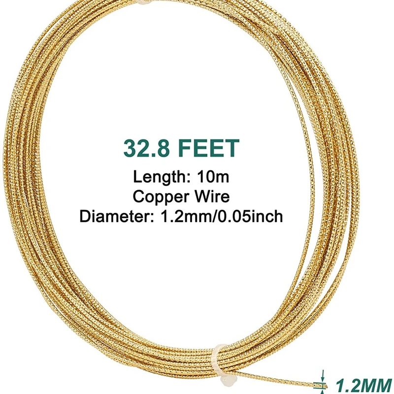 

17 Gauge 33 Feet Engraved Twist Gold Wire Textured Copper Wire for Beading, Gemstone Crystal Wrapping and Jewelry Craft Work
