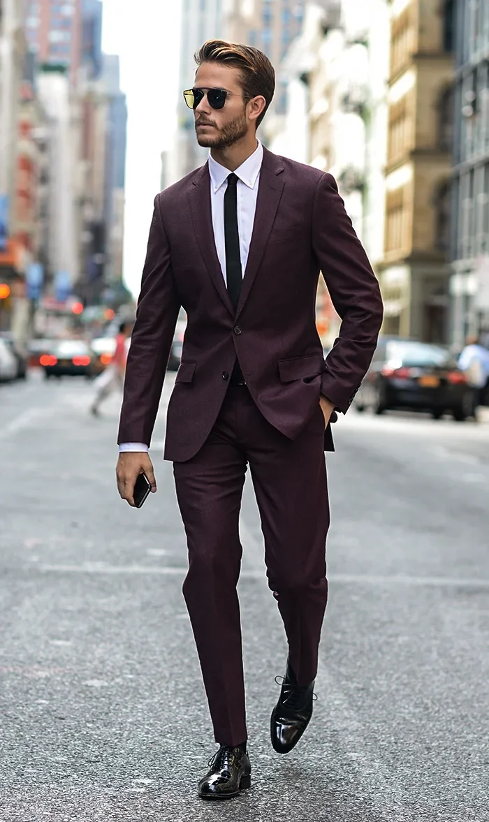 

2024 Fashion Burgundy Smart Casual Men Suits High Quality Slim Fit Blazer Hombre Groom Tuxedo Custom 2 Piece Set Costume Homme