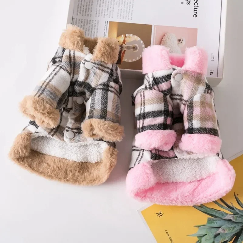 

1PC Pet Clothes Dog Cat Autumn and Winter Thickened Warm Plaid Hat Coat Windbreaker Suitable for Small and Medium Sized Dogs