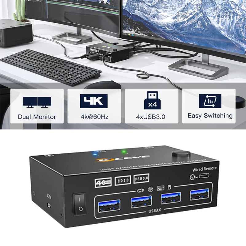 HDMI-compatible/USB3.0 KVM Switch Game switch 4K@60Hz Internet Splitter Adapter extend screen USB Splitter Switch extend screen
HDMI-compatible/USB3.0 KVM Switch Game switch 4K@60Hz Internet Splitter Adapter extend screen USB Splitter Switch extend screen