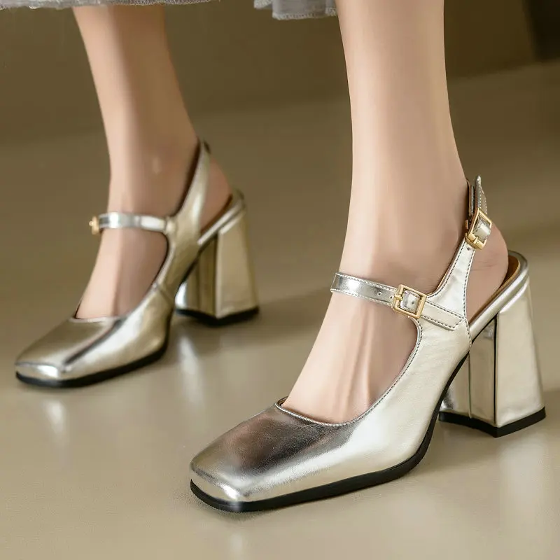 Patent PU Leather Silver Black Luxury Women Summer Dress Party Pumps Block High Heels Crystal Buckle Belt Slingback Sandals
Patent PU Leather Silver Black Luxury Women Summer Dress Party Pumps Block High Heels Crystal Buckle Belt Slingback Sandals