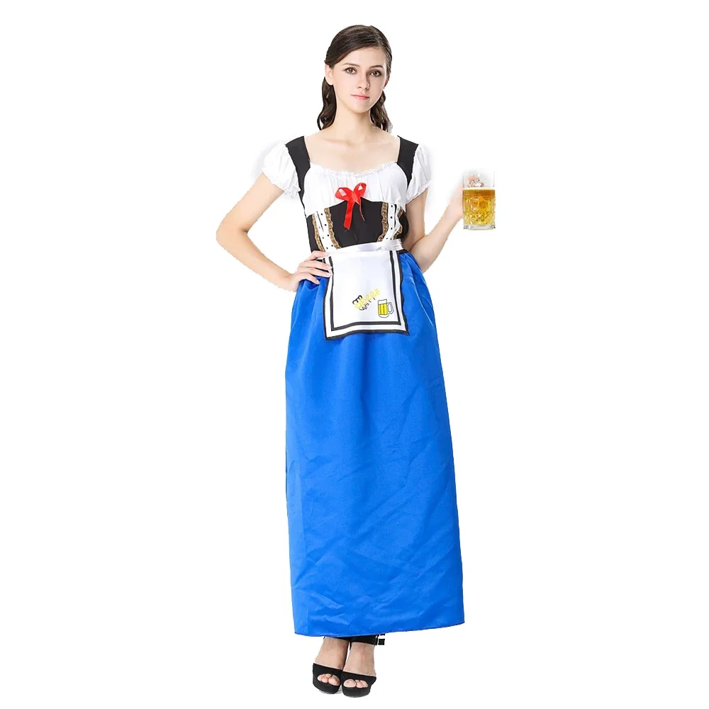 

Blue German Oktoberfest Sexy Maid Costume Bavarian Beer Girl Fancy Dress Halloween Carnival Games Plus Size Costumes For Women