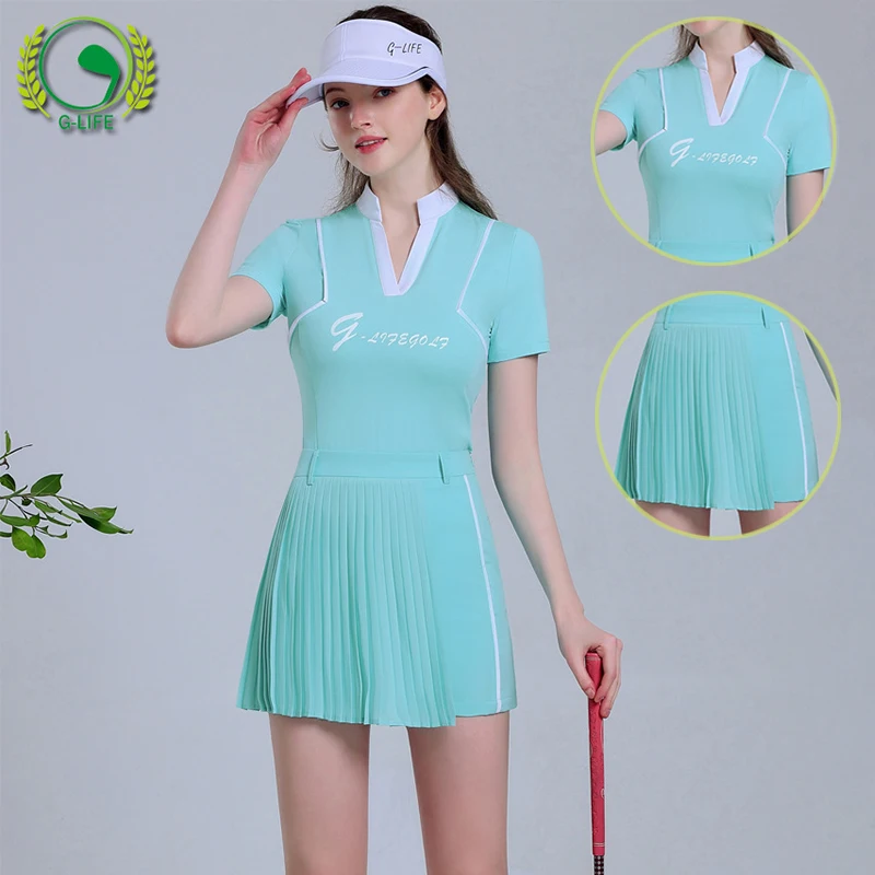 G-life Women Pleated Golf Short Skirt Anti-light Culottes with Inner Short Ladies Sunproof Shirt V-neck Short Sleeve Golf Tops
G-life Women Pleated Golf Short Skirt Anti-light Culottes with Inner Short Ladies Sunproof Shirt V-neck Short Sleeve Golf Tops