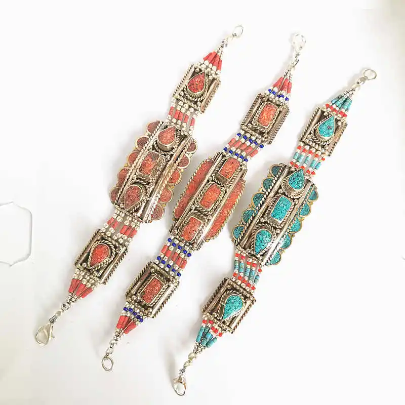 Bracelets à fermoir en pierre colorée, mode ethnique, incrustation de cuivre, plusieurs modèles, nouveau, 2024 3