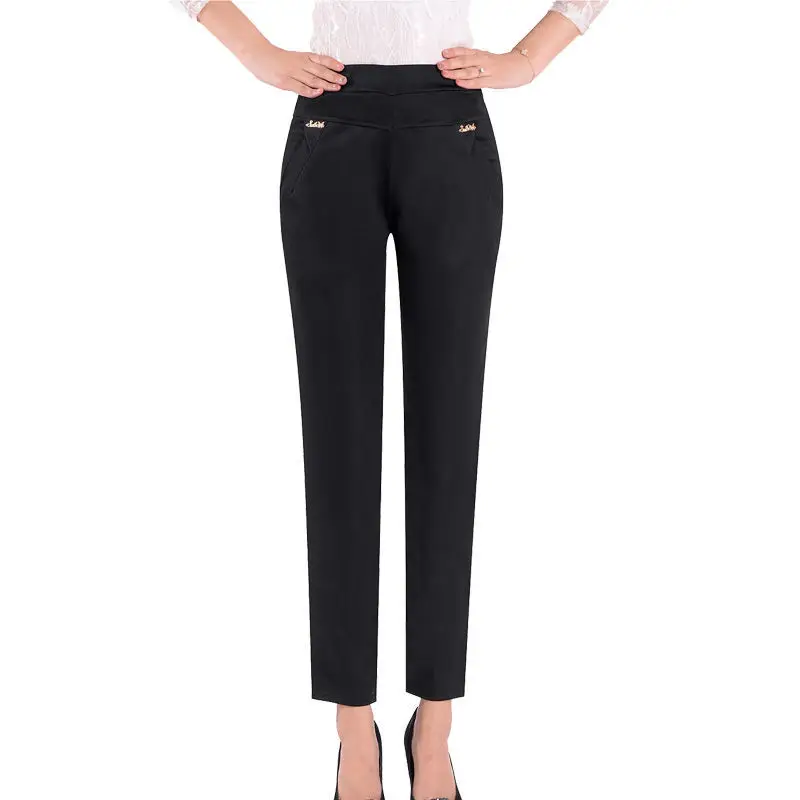 

Middle aged and elderly women's pants, summer thin, cropped pants, high waisted, elastic, slimming, middle-aged mother's casual