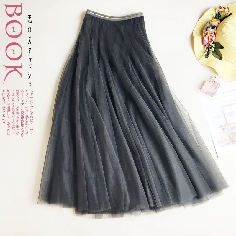 

South Korea Dongdaemun Wholesale Summer Wear Elastic Waist Mid length Slim Fit Mesh Skirt Fluffy Half body Skirt Gauze Skirt