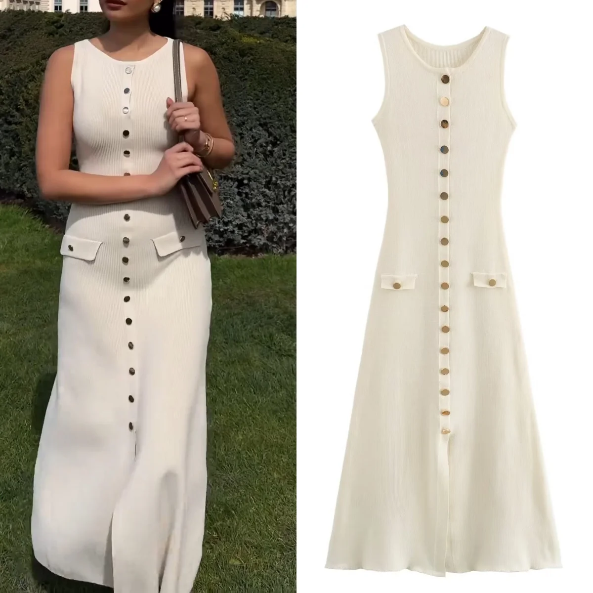 TRAF fashion knitted single-breasted long dress ladies round neck sleeveless fake pockets women's dress beach robe 2024 summer
TRAF fashion knitted single-breasted long dress ladies round neck sleeveless fake pockets women's dress beach robe 2024 summer