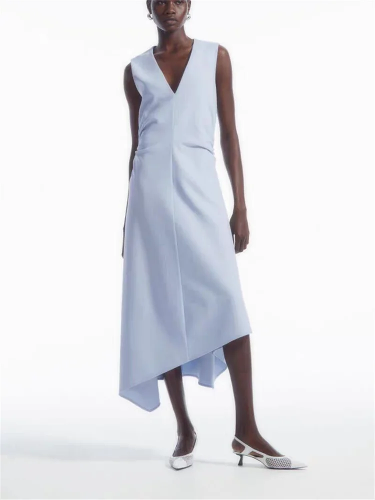 Женское облегающее платье миди, плиссированное асимметричное длинное платье без рукавов с V-образным вырезом, Новинка лета 2024 
Женское облегающее платье миди, плиссированное асимметричное длинное платье без рукавов с V-образным вырезом, Новинка лета 2024