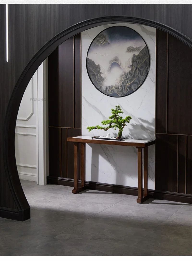 New Chinese Solid Wood Console Tables for Hallway Living Room Console Table Minimalist Light Luxury Corridor Rock Slab Entrance New Chinese Solid Wood Console Tables for Hallway Living Room Console Table Minimalist Light Luxury Corridor Rock Slab Entrance