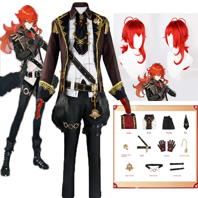Game Genshin Impact Diluc Ragnvindr Cosplay Costume Uniform Wig Uniform Outfit Halloween Roleplaying Costume Outfit for Adult
Game Genshin Impact Diluc Ragnvindr Cosplay Costume Uniform Wig Uniform Outfit Halloween Roleplaying Costume Outfit for Adult