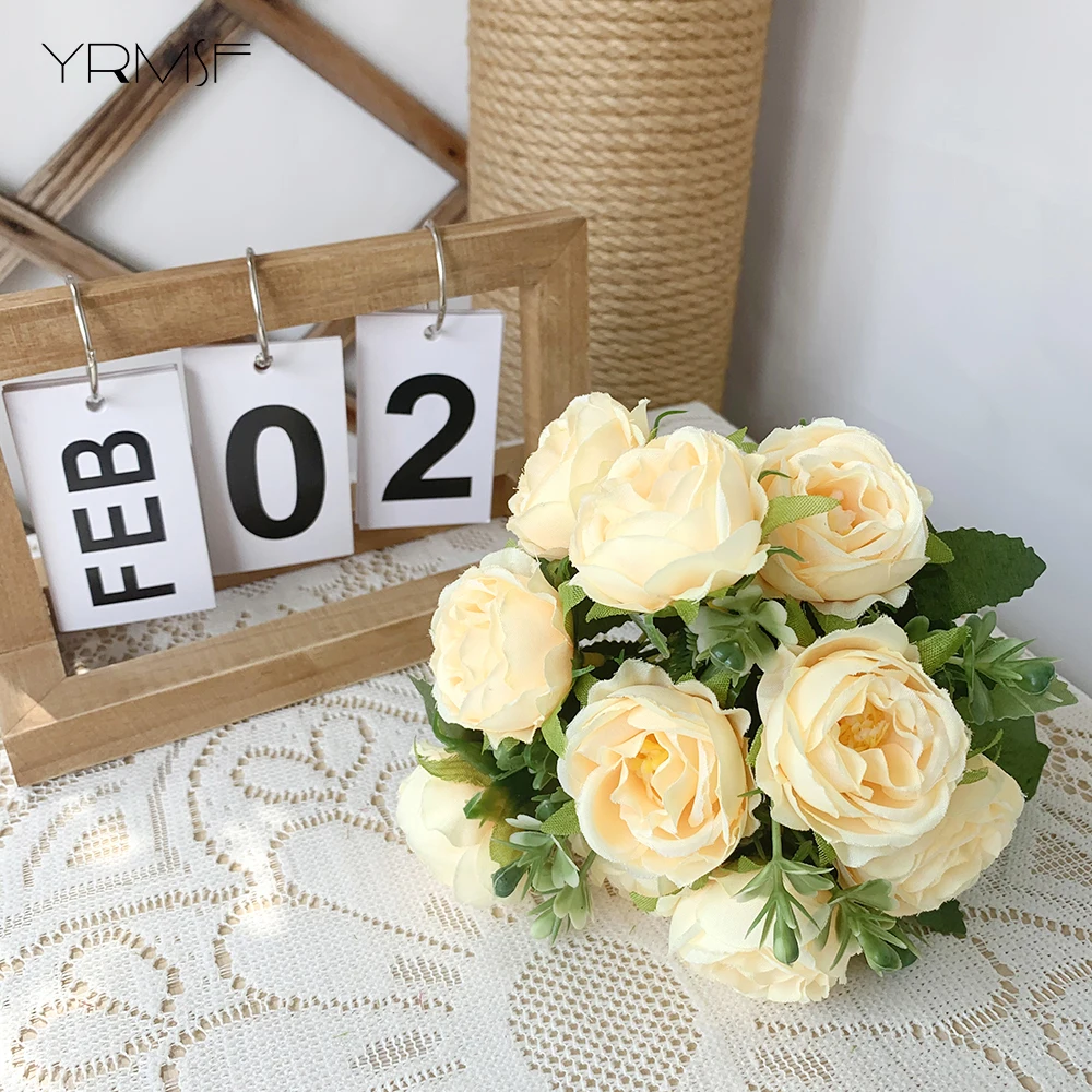 Generic Artificial Flowers 10 Heads Peony Pink Silk Roses Bride Bouquet