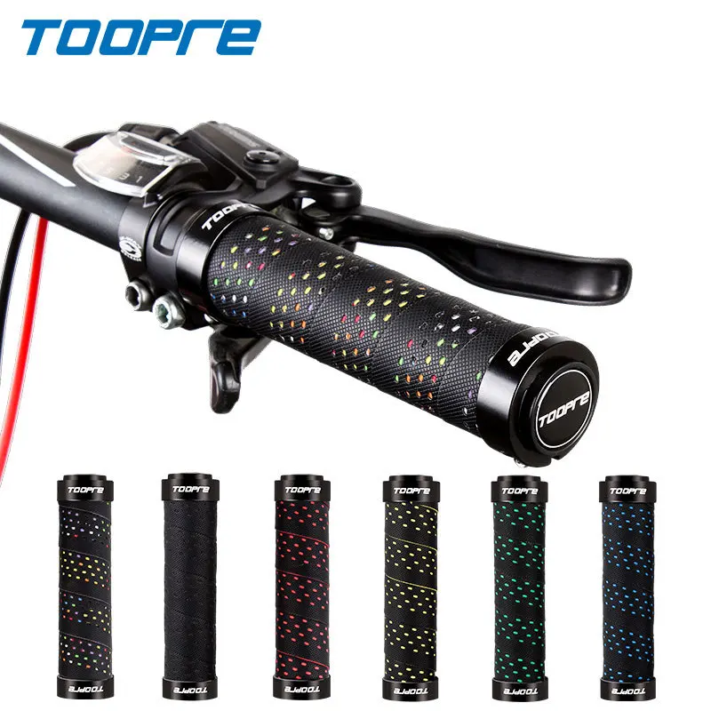 

TOOPRE 1 Pair MTB Bicycle Grips PU Tape Cover Grips Non-slip Aluminum Double Lock Bicycle Handles MTB Cuffs Mountain Bike Grips