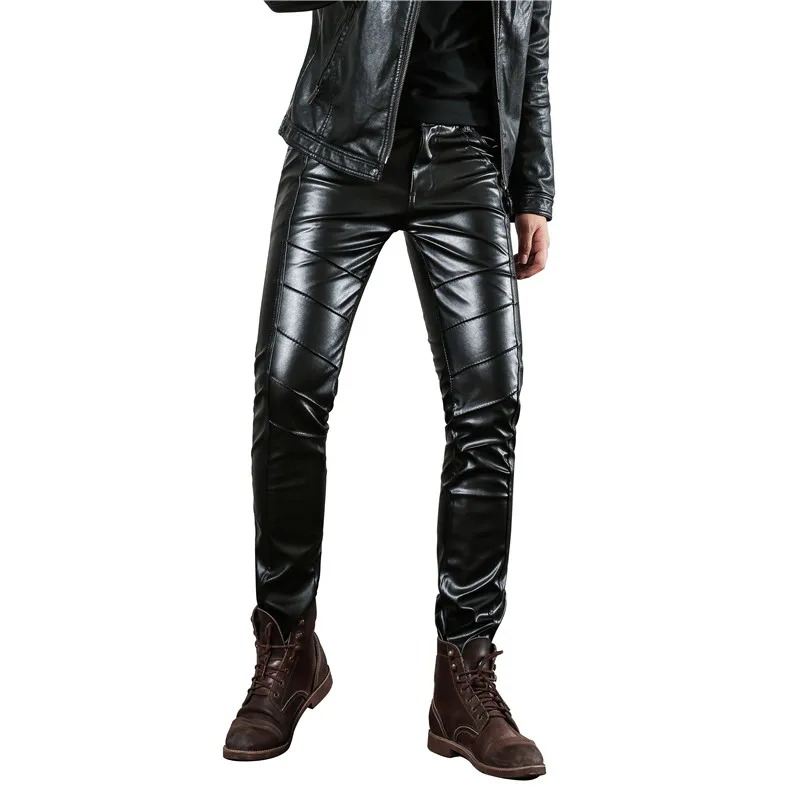 

Idopy Men`s Halloween Cosplay Zippers Pu Motorcycle Party Holiday Stage Performance Faux Leather Pants Jeans