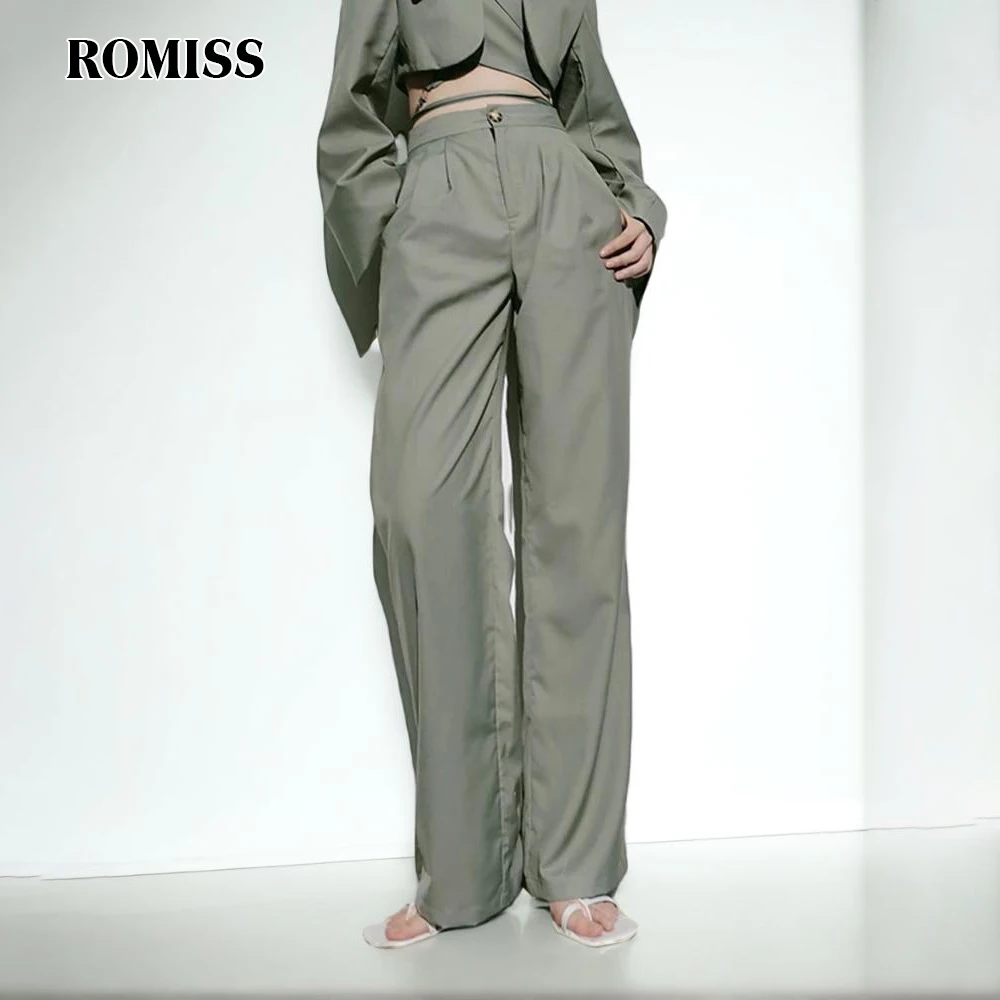 

ROMISS Solid Casual Patchwork Button Pants For Women High Waist Spliced Folds Minimalist Wide Leg Pants Female Fashion New