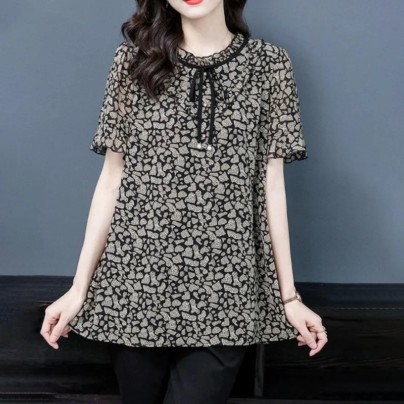 2024 Summer Short Sleeve Loose Printed T-shirt Clothing New Fashion Vintage Temperament Round Neck Female Chiffon Tops J205
2024 Summer Short Sleeve Loose Printed T-shirt Clothing New Fashion Vintage Temperament Round Neck Female Chiffon Tops J205