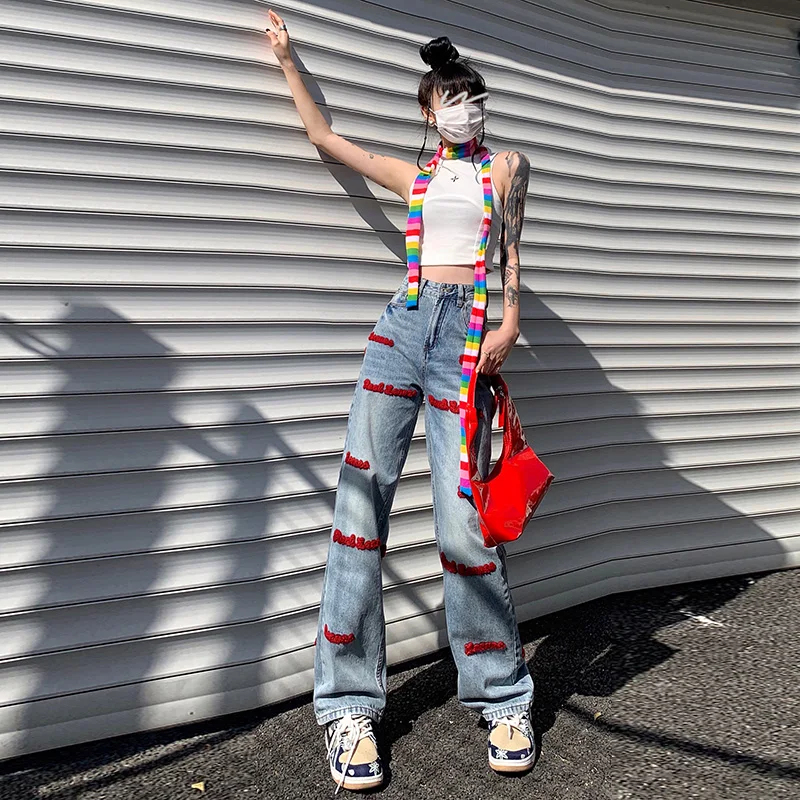 Vintage Letter Embroidery High Waist Straight Leg Wide Leg Jeans Women's New Style
Vintage Letter Embroidery High Waist Straight Leg Wide Leg Jeans Women's New Style
