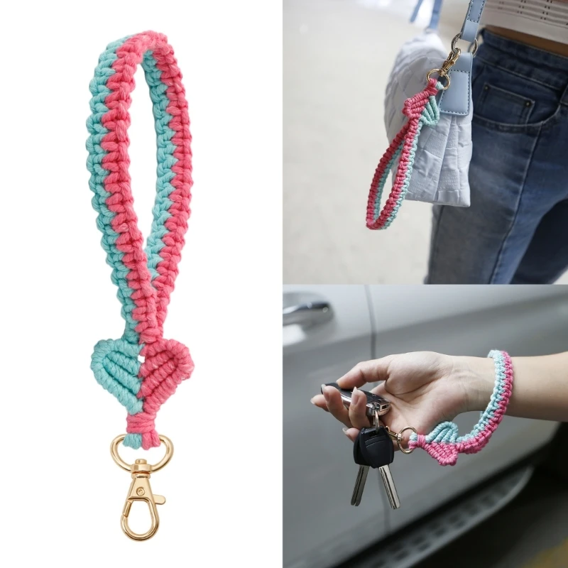 

Colorful Heart Shape Wristband Keychain Knit Keyrings Creatively Presents for Teenagers Girls Keychains Birthday Gift DXAA