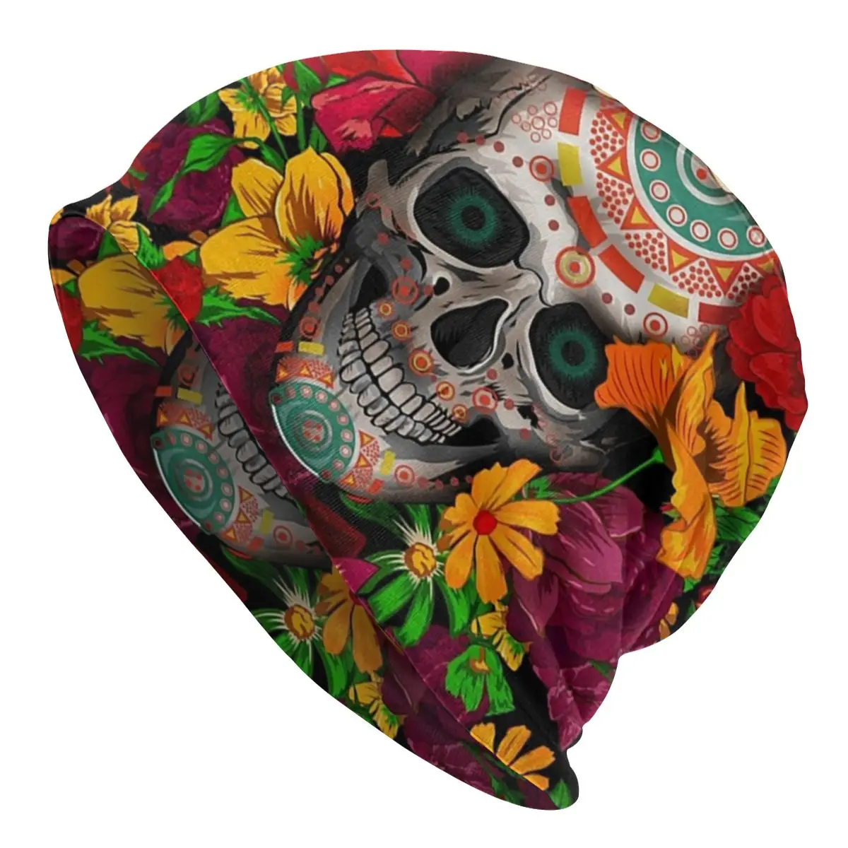 

Day Of The Dead Sugar Skull Flower Skullies Beanies Caps Winter Warm Men Women Knit Hats Unisex Adult Mexican Floral Bonnet Hats