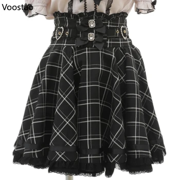 Saia Curta Branca de Renda: Elegância e Charme para o Verão 13 Gothic Lolita Ribbon Double Bow High Waist Skirt Women Sweet Pearl Buckle Lace Pleated Skirt Japanese Cute A-Line Mini Skirts