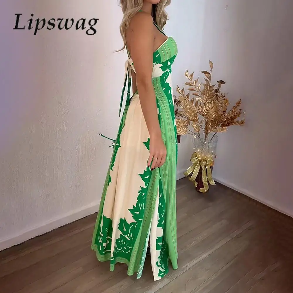 Повседневные Элегантные женские платья-трапеции с разрезом, летнее женское облегающее длинное платье с открытыми плечами, пикантное вечернее платье с принтом и лямкой на шее 
Повседневные Элегантные женские платья-трапеции с разрезом, летнее женское облегающее длинное платье с открытыми плечами, пикантное вечернее платье с принтом и лямкой на шее