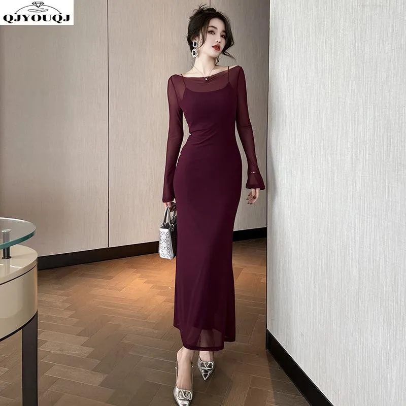 

French Hepburn Style Haute Couture Elder Sister One Neckline Dress 2024 Spring/summer New Slim Fit and Slimming Long Skirt